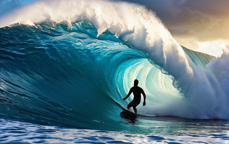**Tongan surfer riding a powerful wave over a coral reef in Nuku'alofa. Focus on the spray of the water and the vibrant colors of the reef below. Dramatic lighting.**