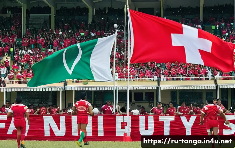 통가에서 인기 있는 스포츠 - A vibrant rugby match in Tonga showcasing a diverse group of male and youth athletes in full sportsw...