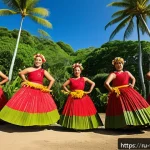 Home 18 통가 주요 공휴일 및 축제 - A vibrant ceremonial dance scene from Tonga featuring a group of male and female performers wearing ...