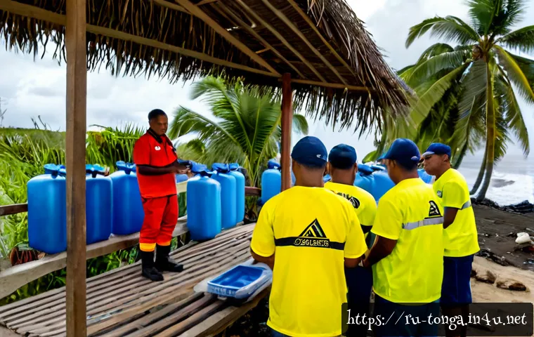 Home 17 통가의 자연 재해 대비 정책 - Photorealistic coastal disaster preparedness drill in Tonga, diverse Pacific Island community member...